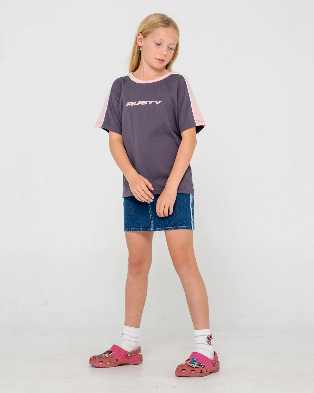 RUSTY GIRLS MINI TIMMY OVERSIZED TEE SURF STREET T-SHIRT CARBON PINK