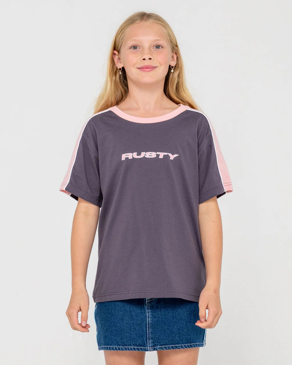 RUSTY GIRLS MINI TIMMY OVERSIZED TEE SURF STREET T-SHIRT CARBON PINK