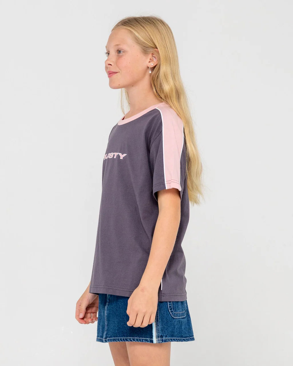 RUSTY GIRLS MINI TIMMY OVERSIZED TEE SURF STREET T-SHIRT CARBON PINK