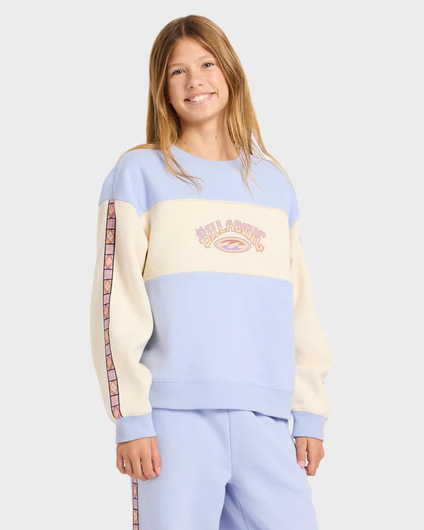 BILLABONG GIRLS OLD DAYZ CREW NECK SWEATSHIRT 6-16 TWILIGHT BLUE SURF JUMPER