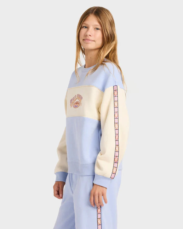 BILLABONG GIRLS OLD DAYZ CREW NECK SWEATSHIRT 6-16 TWILIGHT BLUE SURF JUMPER