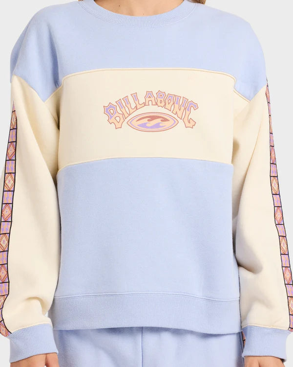 BILLABONG GIRLS OLD DAYZ CREW NECK SWEATSHIRT 6-16 TWILIGHT BLUE SURF JUMPER