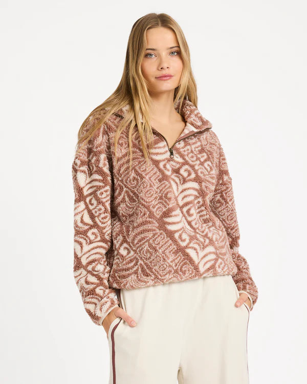 BILLABONG GO FOR IT HALF ZIP FLEECE PULLOVER BROWNSTONE