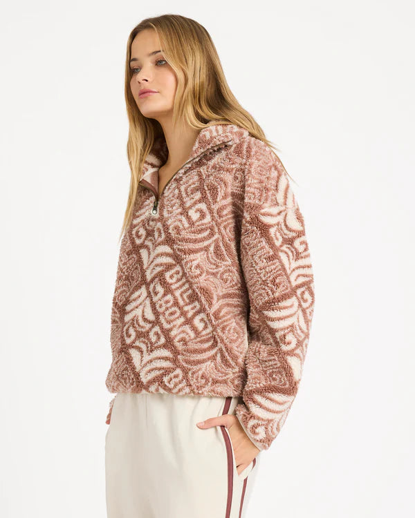 BILLABONG GO FOR IT HALF ZIP FLEECE PULLOVER BROWNSTONE