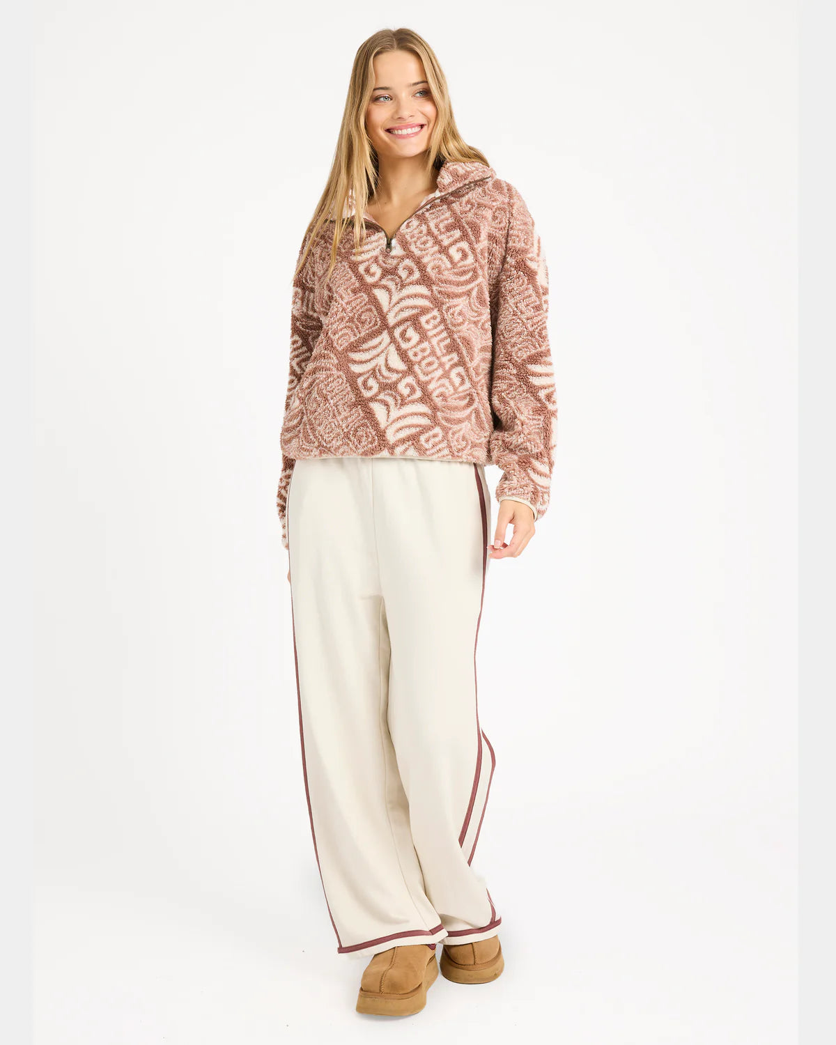 BILLABONG GO FOR IT HALF ZIP FLEECE PULLOVER BROWNSTONE