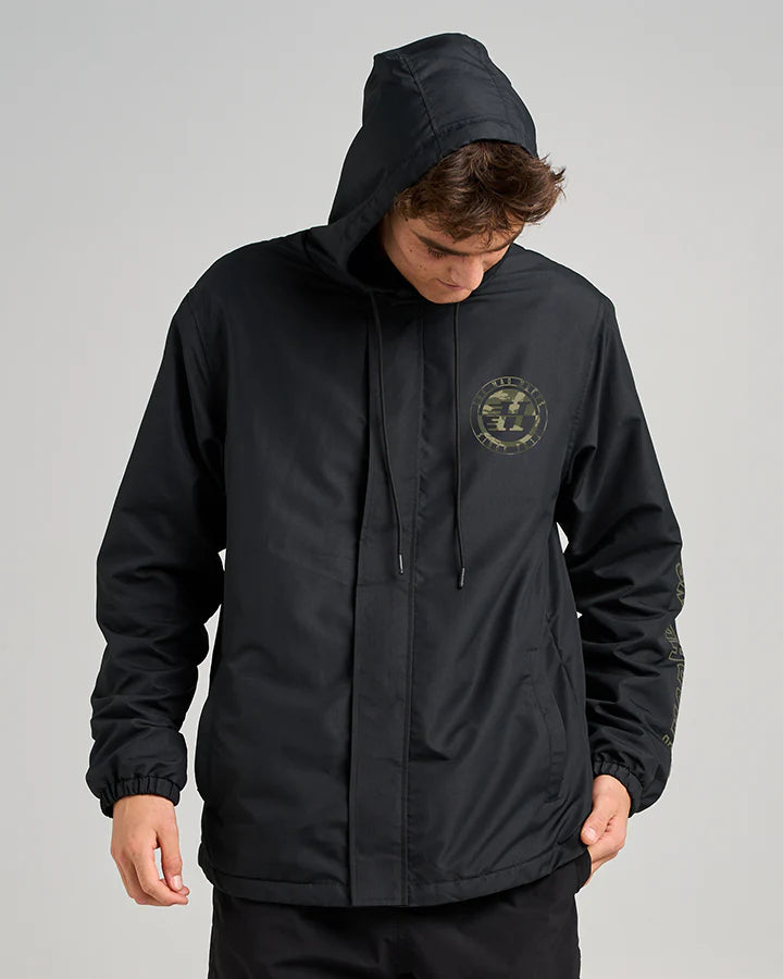 THE MAD HUEYS H SERIES SPLIT SPRAY JACKET MEN’S WATER RESISTANT FLEECE LINED BLACK