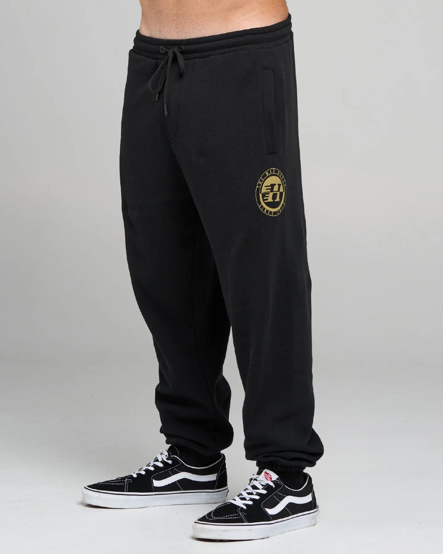 THE MAD HUEYS H SERIES SPLIT TRACKPANT MEN’S FLEECE LOUNGE PANTS BLACK