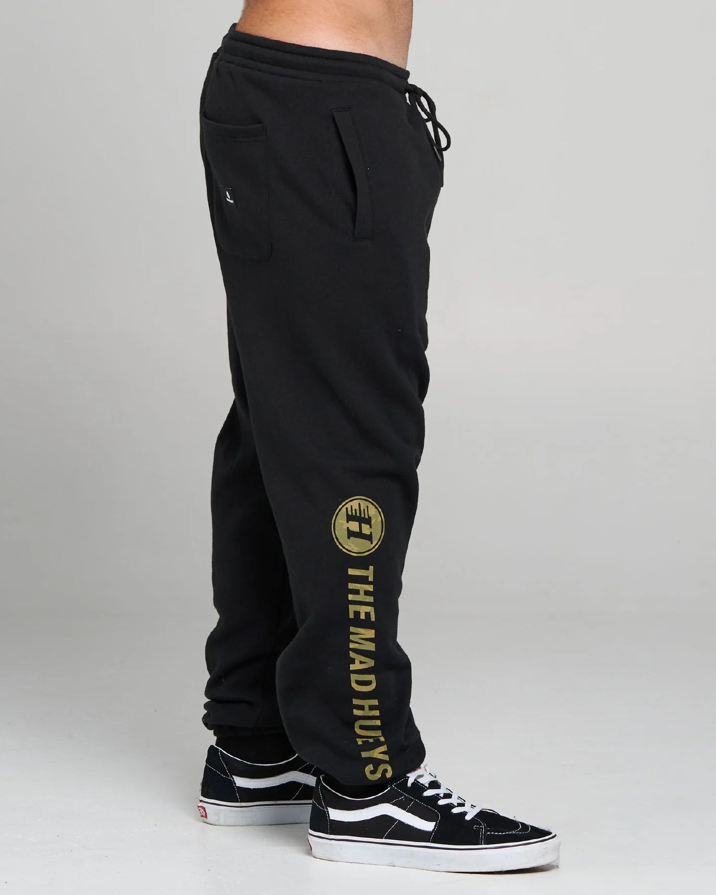 THE MAD HUEYS H SERIES SPLIT TRACKPANT MEN’S FLEECE LOUNGE PANTS BLACK
