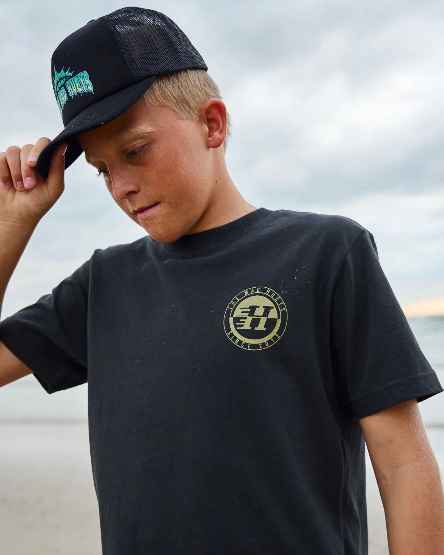 THE MAD HUEYS H SERIES SPLIT YOUTH SS TEE KIDS COTTON T SHIRT VINTAGE BLACK