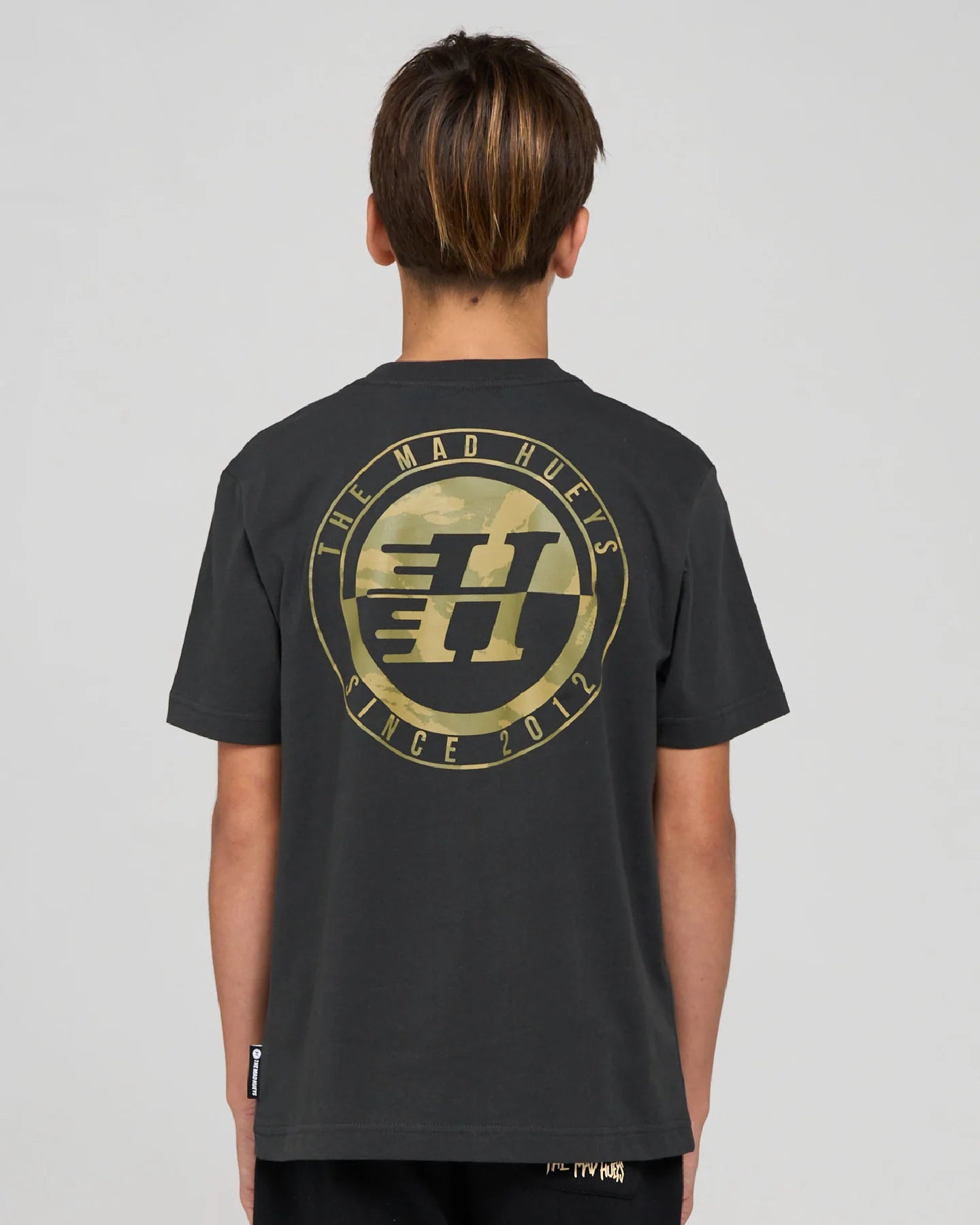 THE MAD HUEYS H SERIES SPLIT YOUTH SS TEE KIDS COTTON T SHIRT VINTAGE BLACK