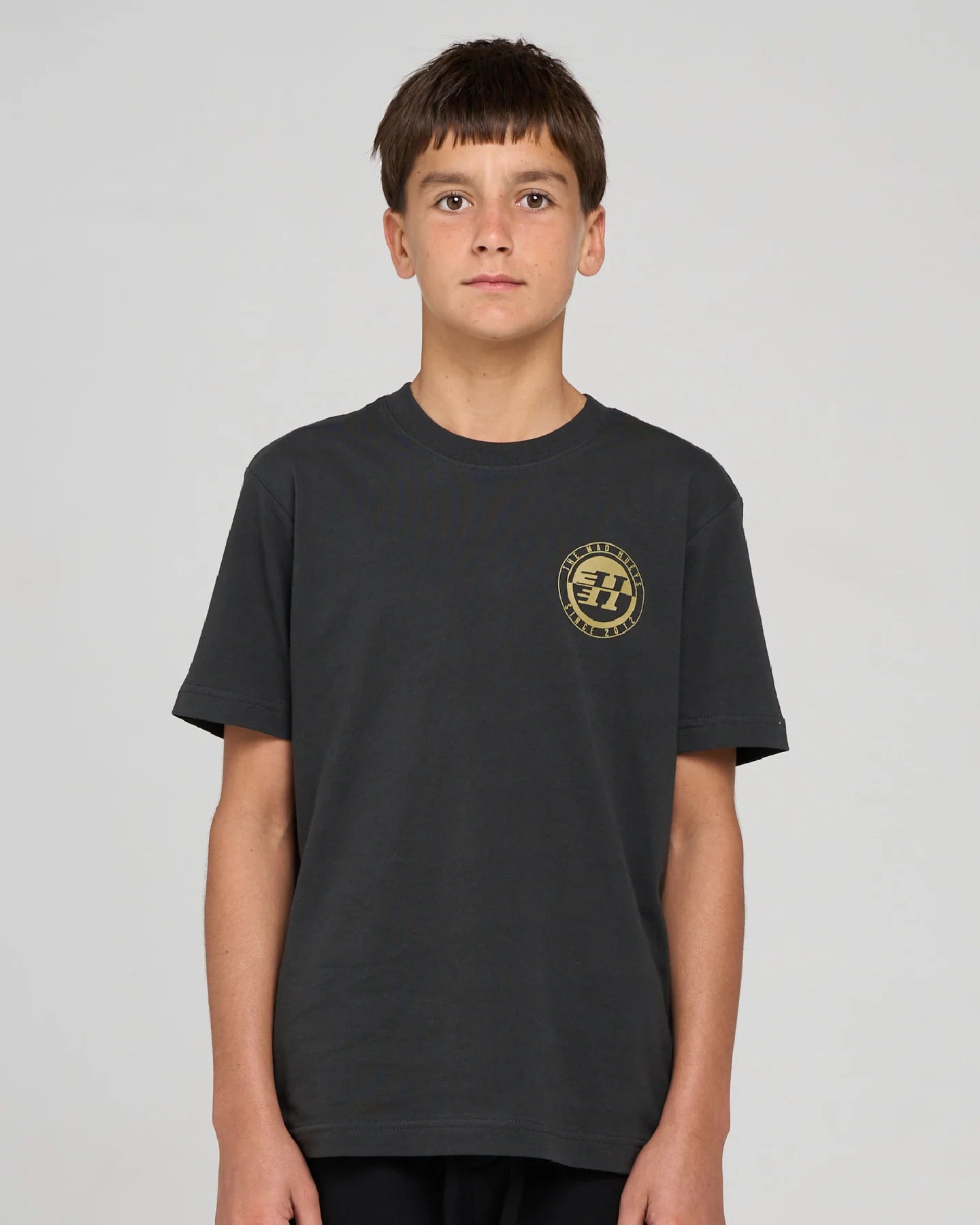 THE MAD HUEYS H SERIES SPLIT YOUTH SS TEE KIDS COTTON T SHIRT VINTAGE BLACK