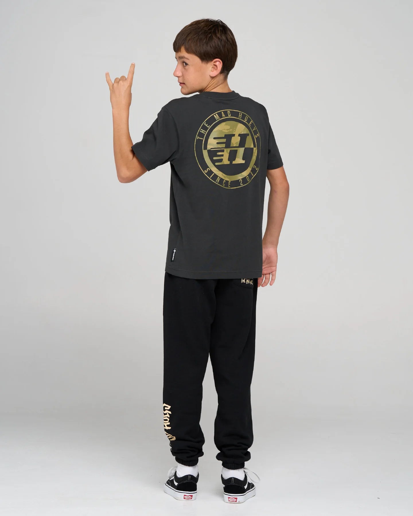 THE MAD HUEYS H SERIES SPLIT YOUTH SS TEE KIDS COTTON T SHIRT VINTAGE BLACK