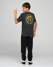 THE MAD HUEYS H SERIES SPLIT YOUTH SS TEE KIDS COTTON T SHIRT VINTAGE BLACK
