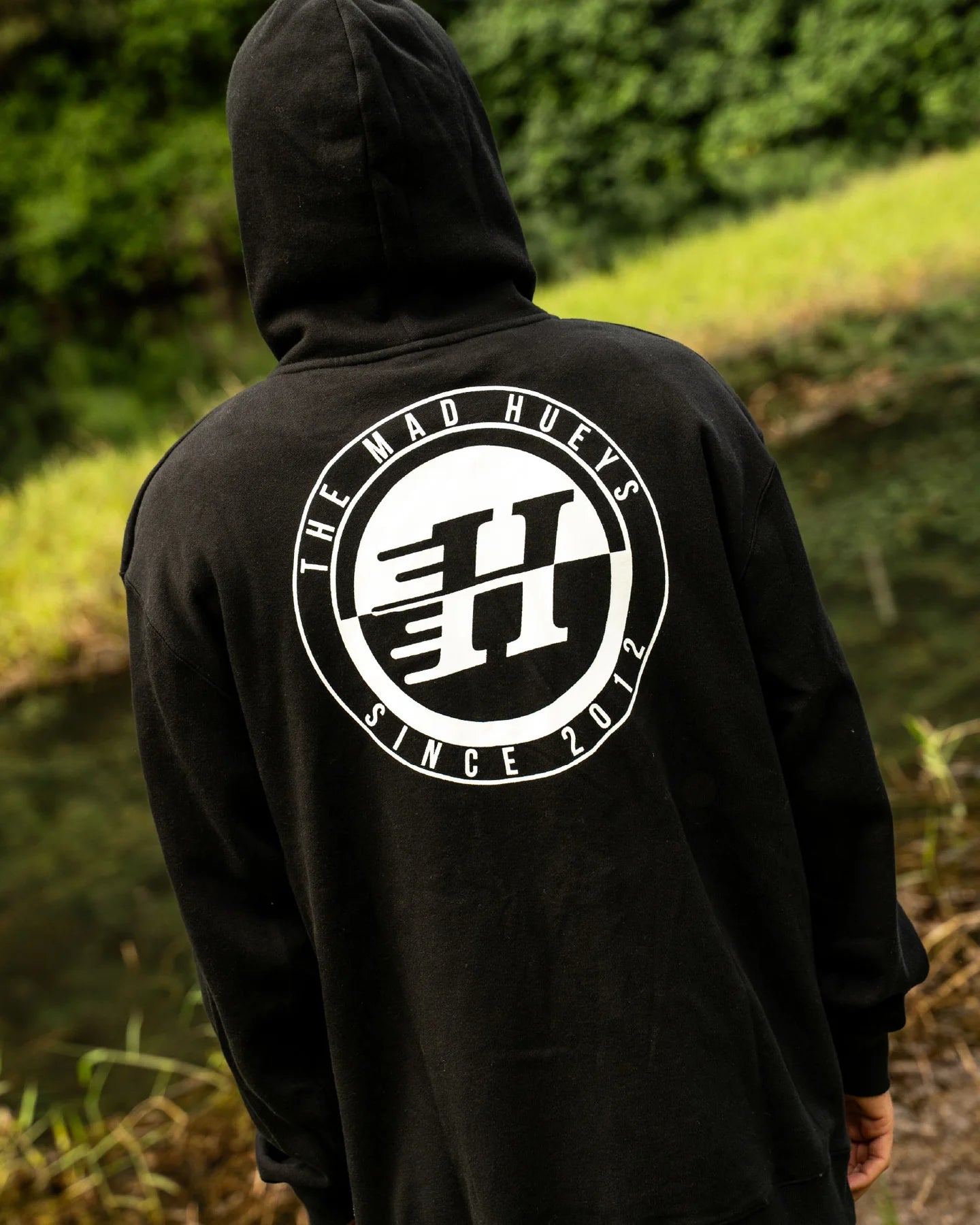 THE MAD HUEYS H SERIES SPLIT ZIP HOODIE MEN’S FLEECE HOODED JACKET BLACK