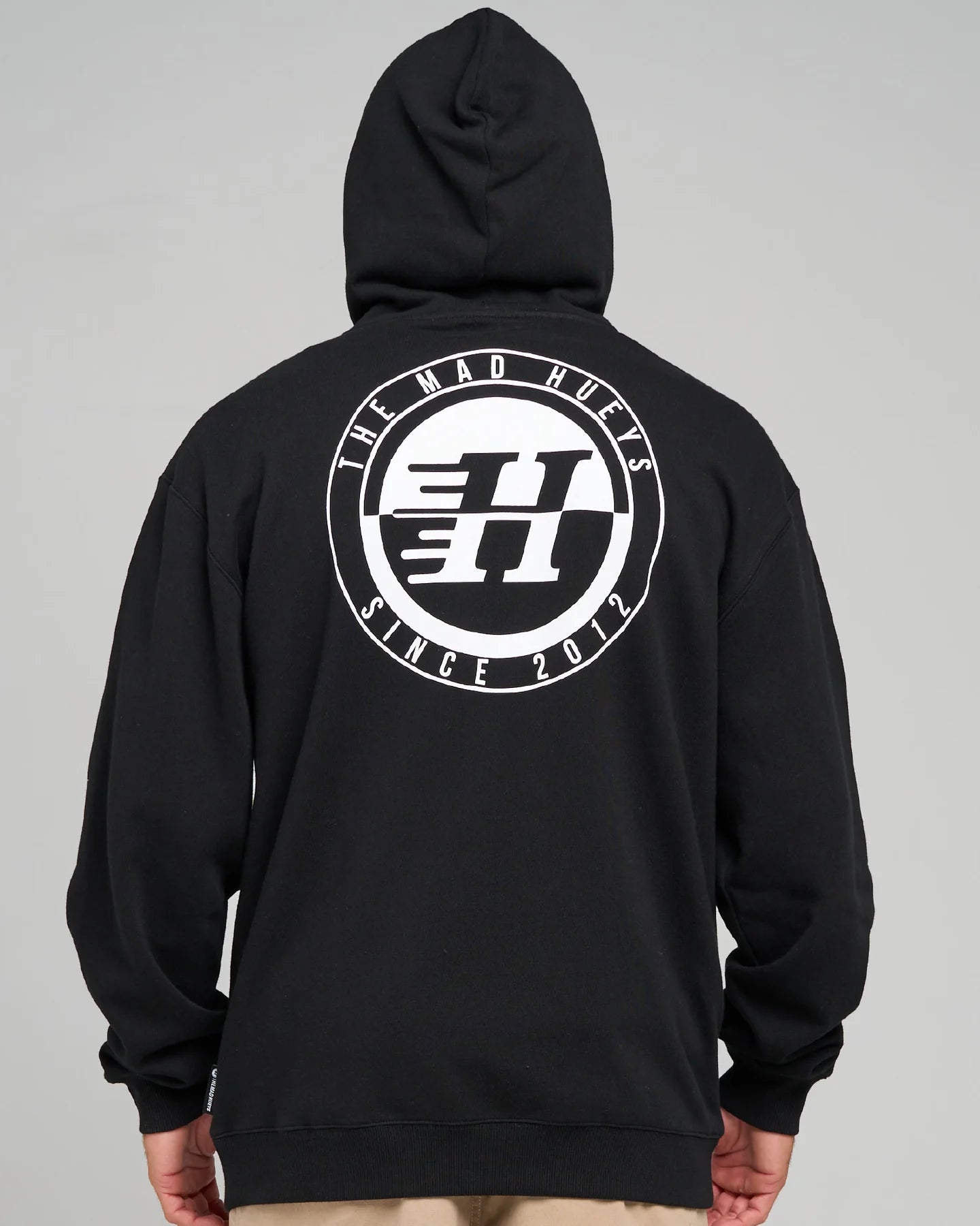 THE MAD HUEYS H SERIES SPLIT ZIP HOODIE MEN’S FLEECE HOODED JACKET BLACK