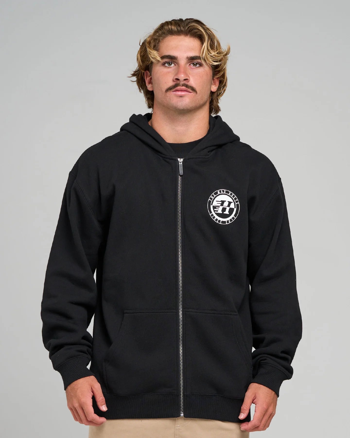 THE MAD HUEYS H SERIES SPLIT ZIP HOODIE MEN’S FLEECE HOODED JACKET BLACK