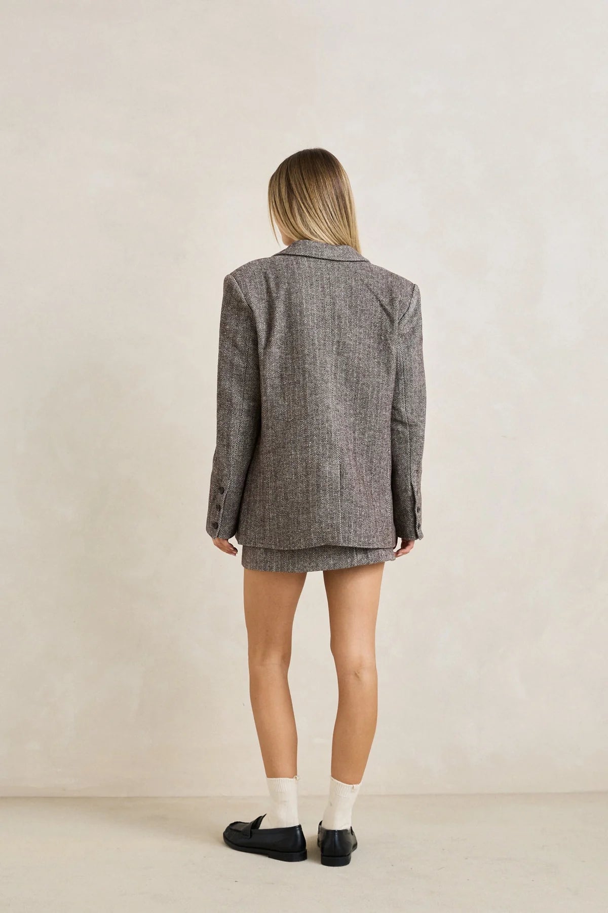 RHYTHM HERRINGBONE BLAZER WOMENS BOYFRIEND FIT CAFE