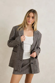 RHYTHM HERRINGBONE BLAZER WOMENS BOYFRIEND FIT CAFE