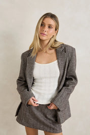RHYTHM HERRINGBONE BLAZER WOMENS BOYFRIEND FIT CAFE