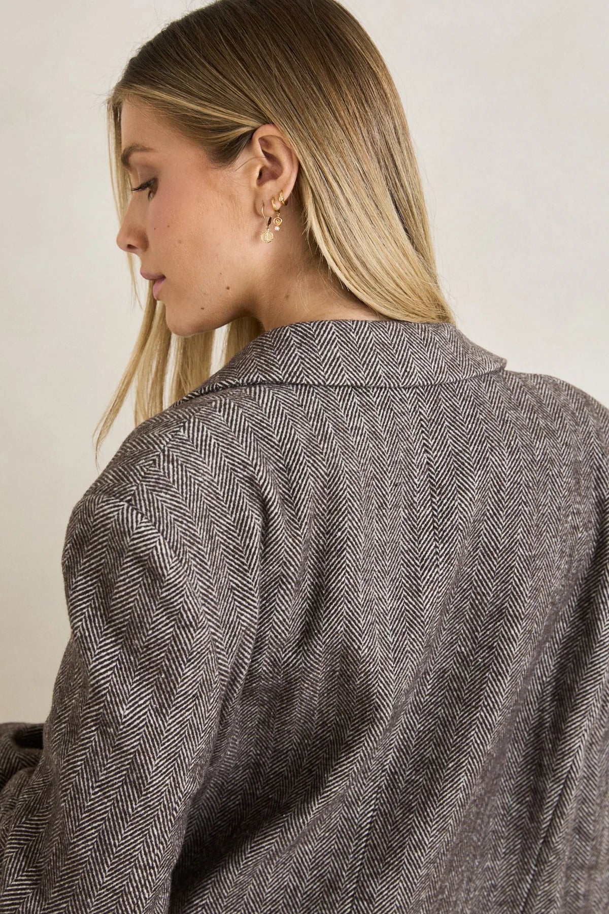 RHYTHM HERRINGBONE BLAZER WOMENS BOYFRIEND FIT CAFE