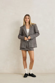 RHYTHM HERRINGBONE MINI SKIRT WOMENS TAILORED CAFE