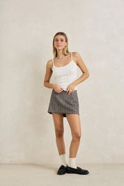 RHYTHM HERRINGBONE MINI SKIRT WOMENS TAILORED CAFE