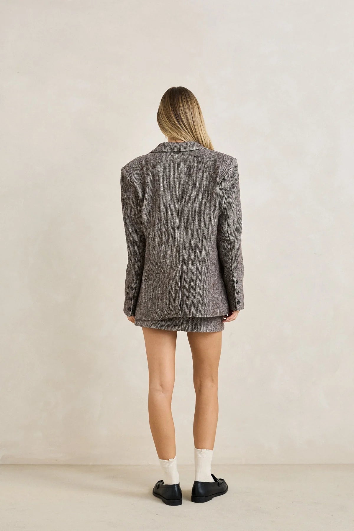 RHYTHM HERRINGBONE MINI SKIRT WOMENS TAILORED CAFE