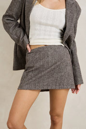 RHYTHM HERRINGBONE MINI SKIRT WOMENS TAILORED CAFE