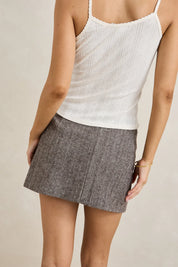 RHYTHM HERRINGBONE MINI SKIRT WOMENS TAILORED CAFE