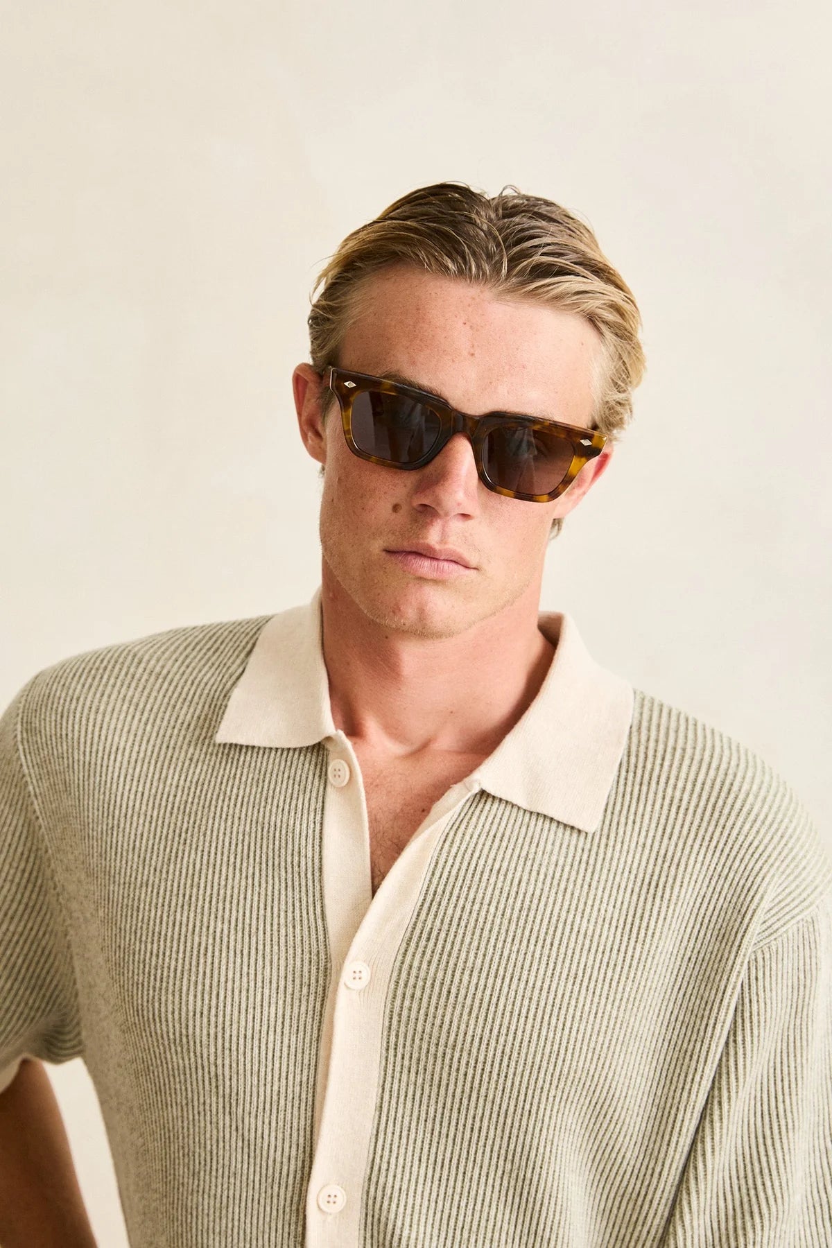 RHYTHM HI LO KNIT BUTTON UP MENS STRIPE SHIRT NATURAL