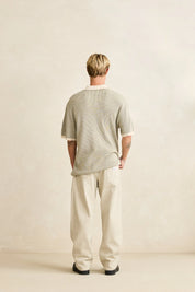 RHYTHM HI LO KNIT BUTTON UP MENS STRIPE SHIRT NATURAL