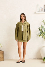RHYTHM ESSENTIAL OVERSIZED JACKET WOMENS UTILITY TWILL JACKET OLIVE STREETWEAR