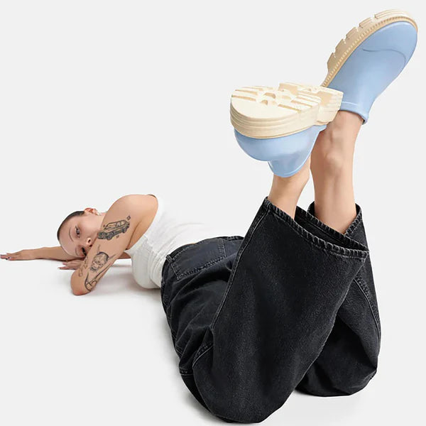 IMPALA BUBBLE SOFT MULE SLIP ON COMFORT SHOE CASUAL EVERYDAY WEAR – BLUE / CREAM