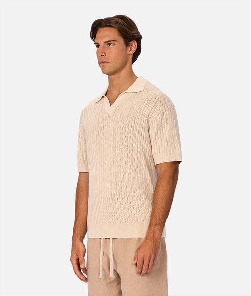 INDUSTRIE BELLANO POLO MENS PREMIUM SMART CASUAL SHORT SLEEVE POLO – OATMEAL MARLE