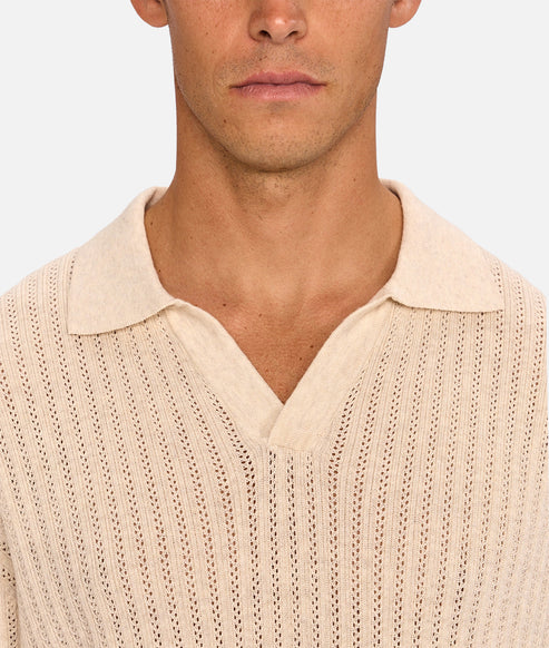 INDUSTRIE BELLANO POLO MENS PREMIUM SMART CASUAL SHORT SLEEVE POLO – OATMEAL MARLE