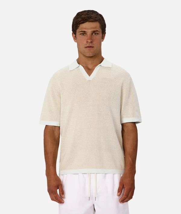 INDUSTRIE LAVENO KNIT POLO - MINT / CAMEL