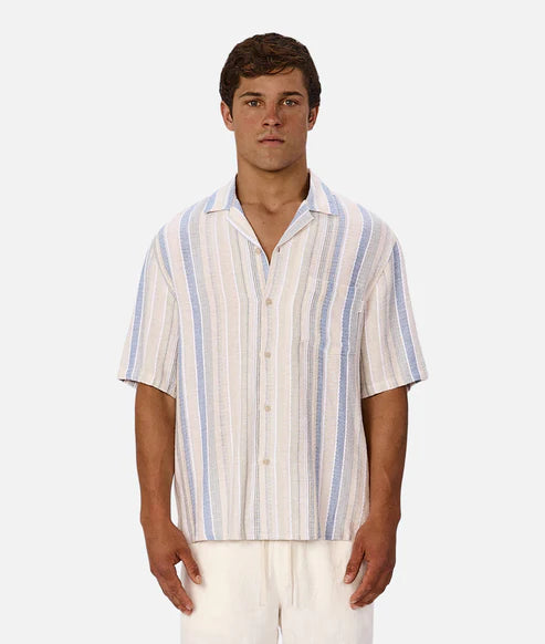 INDUSTRIE OAKFIELD SHORT SLEEVE SHIRT MENS LIGHTWEIGHT SUMMER CASUAL FIT – BLUE MULTI