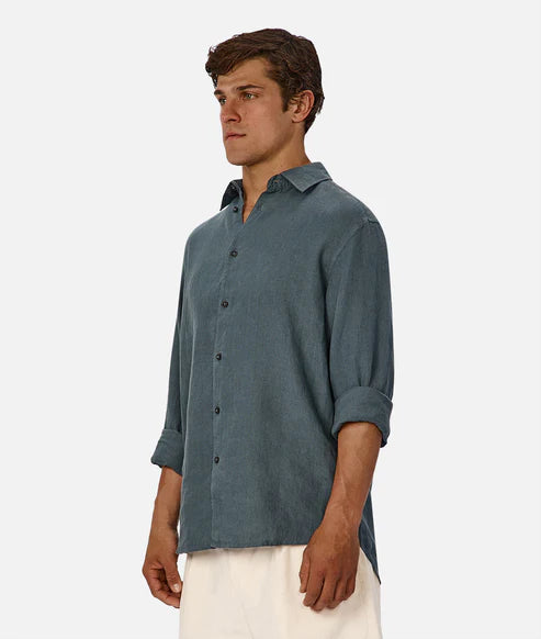 INDUSTRIE ST MARTINS LONG SLEEVE LINEN SHIRT MENS LIGHTWEIGHT SUMMER FIT – DEEP OCEAN