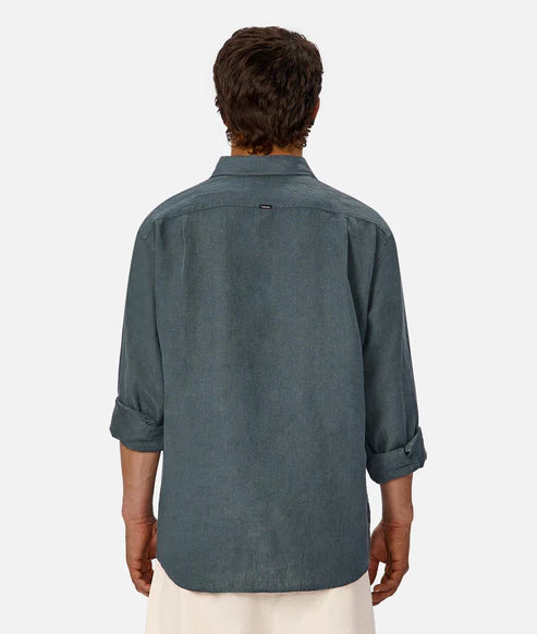 INDUSTRIE ST MARTINS LONG SLEEVE LINEN SHIRT MENS LIGHTWEIGHT SUMMER FIT – DEEP OCEAN