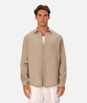 INDUSTRIE ST MARTINS LONG SLEEVE LINEN SHIRT MENS LIGHTWEIGHT SUMMER FIT – FAWN