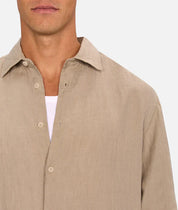 INDUSTRIE ST MARTINS LONG SLEEVE LINEN SHIRT MENS LIGHTWEIGHT SUMMER FIT – FAWN