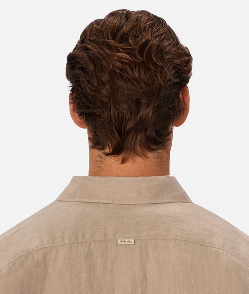 INDUSTRIE ST MARTINS LONG SLEEVE LINEN SHIRT MENS LIGHTWEIGHT SUMMER FIT – FAWN