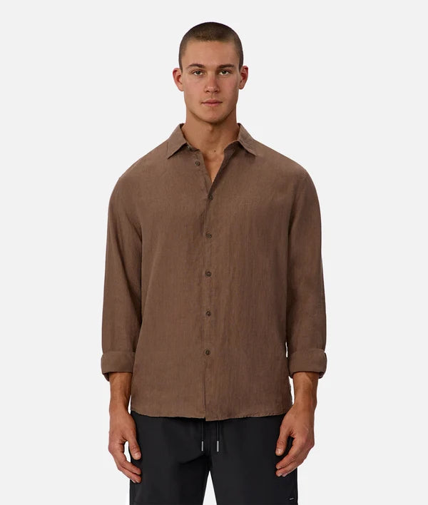 INDUSTRIE ST MARTINS LONG SLEEVE LINEN SHIRT - MACCHIATO