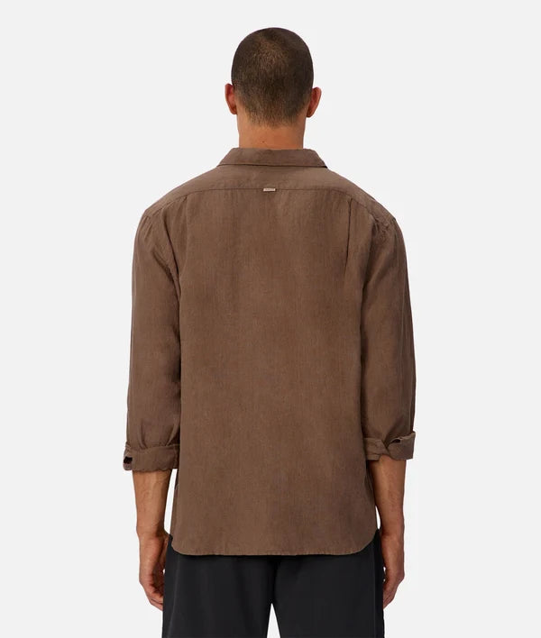 INDUSTRIE ST MARTINS LONG SLEEVE LINEN SHIRT - MACCHIATO