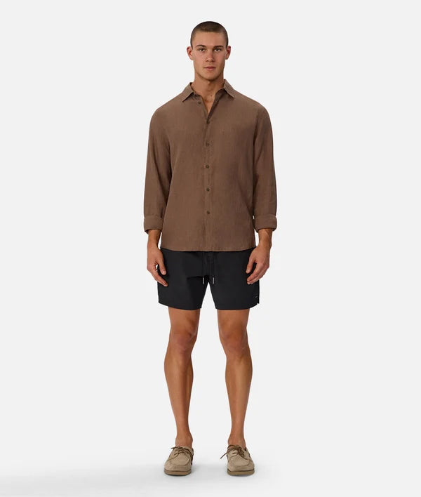 INDUSTRIE ST MARTINS LONG SLEEVE LINEN SHIRT - MACCHIATO
