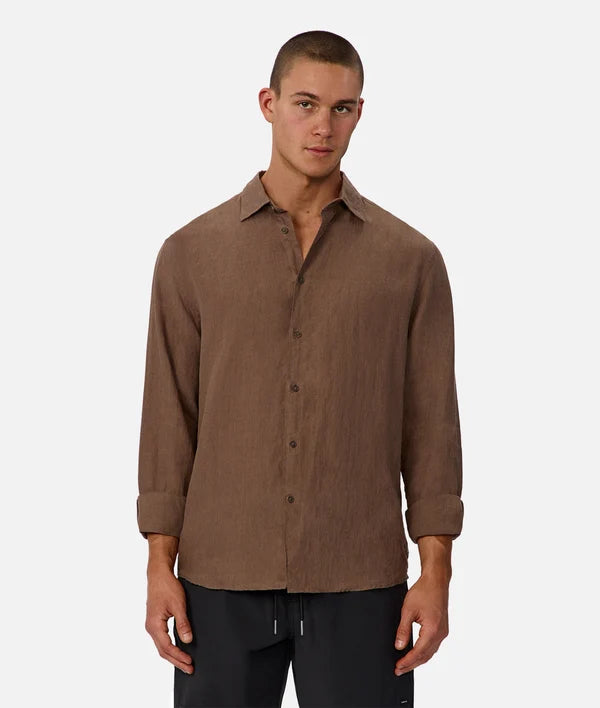 INDUSTRIE ST MARTINS LONG SLEEVE LINEN SHIRT - MACCHIATO
