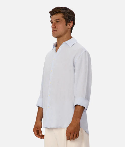 INDUSTRIE ST MARTINS LONG SLEEVE LINEN SHIRT MENS LIGHTWEIGHT SUMMER FIT – POWDER BLUE