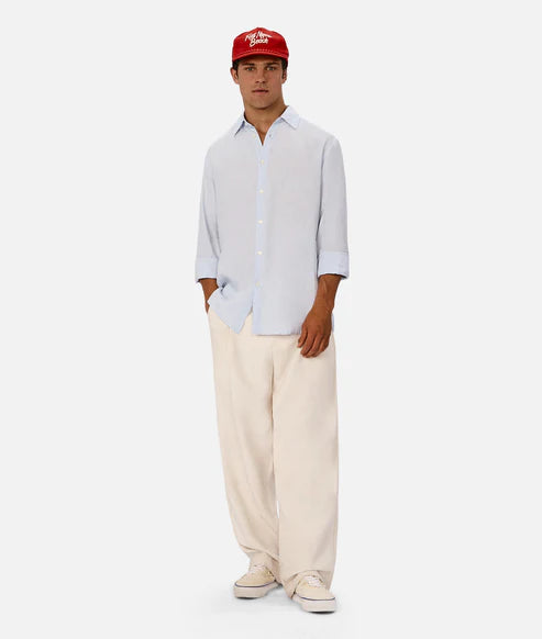 INDUSTRIE ST MARTINS LONG SLEEVE LINEN SHIRT MENS LIGHTWEIGHT SUMMER FIT – POWDER BLUE