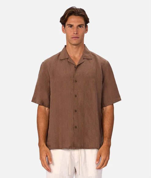 INDUSTRIE ST MARTINS SHORT SLEEVE LINEN SHIRT MENS LIGHTWEIGHT SUMMER FIT – MACCHIATO
