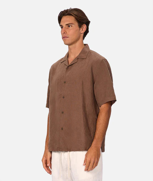 INDUSTRIE ST MARTINS SHORT SLEEVE LINEN SHIRT MENS LIGHTWEIGHT SUMMER FIT – MACCHIATO